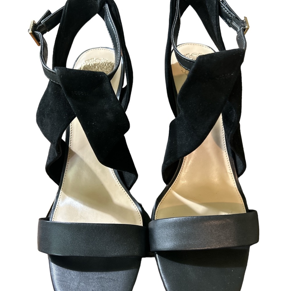 Vince Camuto black leather and suede strappy open-toe heels Women's Size 10 - Picture 5 of 7